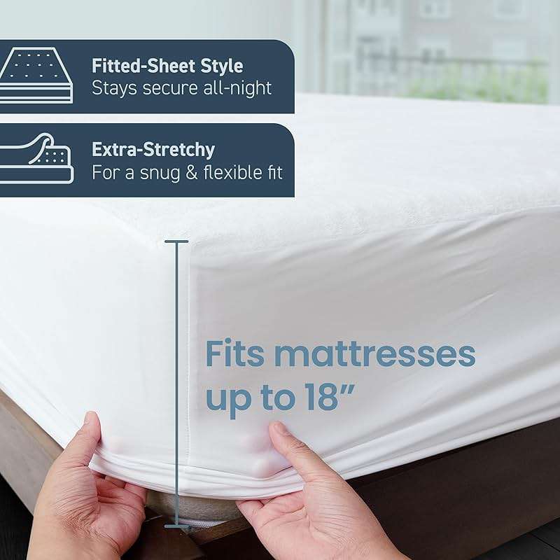 SafeRest Waterproof Queen Size Mattress Protector - Fitted with Stretchable Pockets - Machine Washable Cotton Blend Mattress Cover for Bed - Image 4