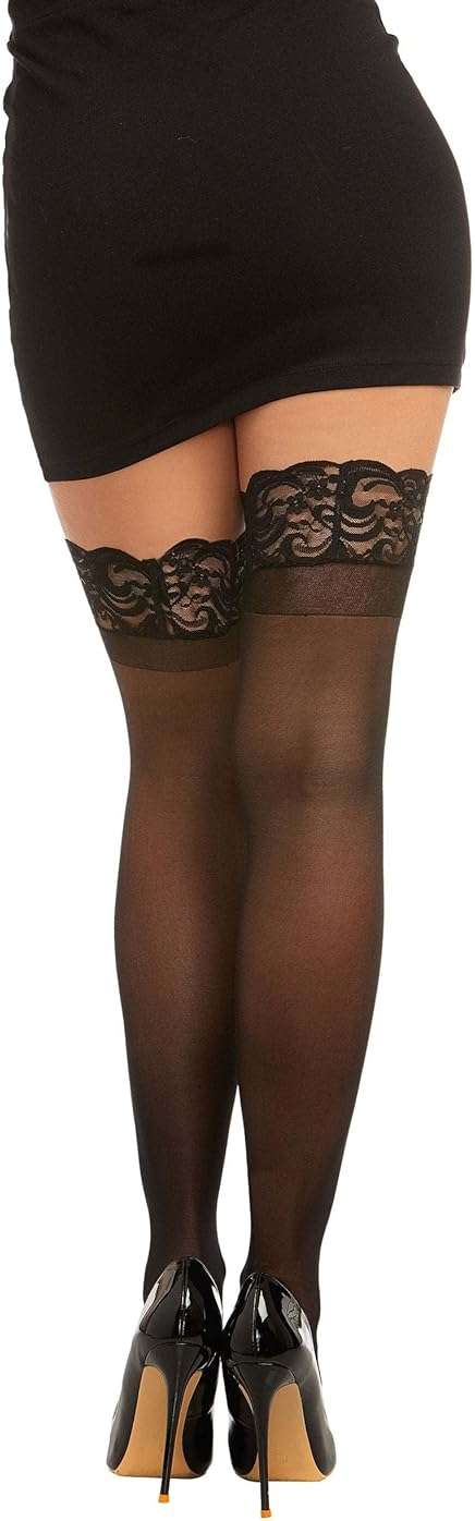 Dreamgirl Women's Sheer Thigh High Stockings with Silicone Lace Top - Image 2
