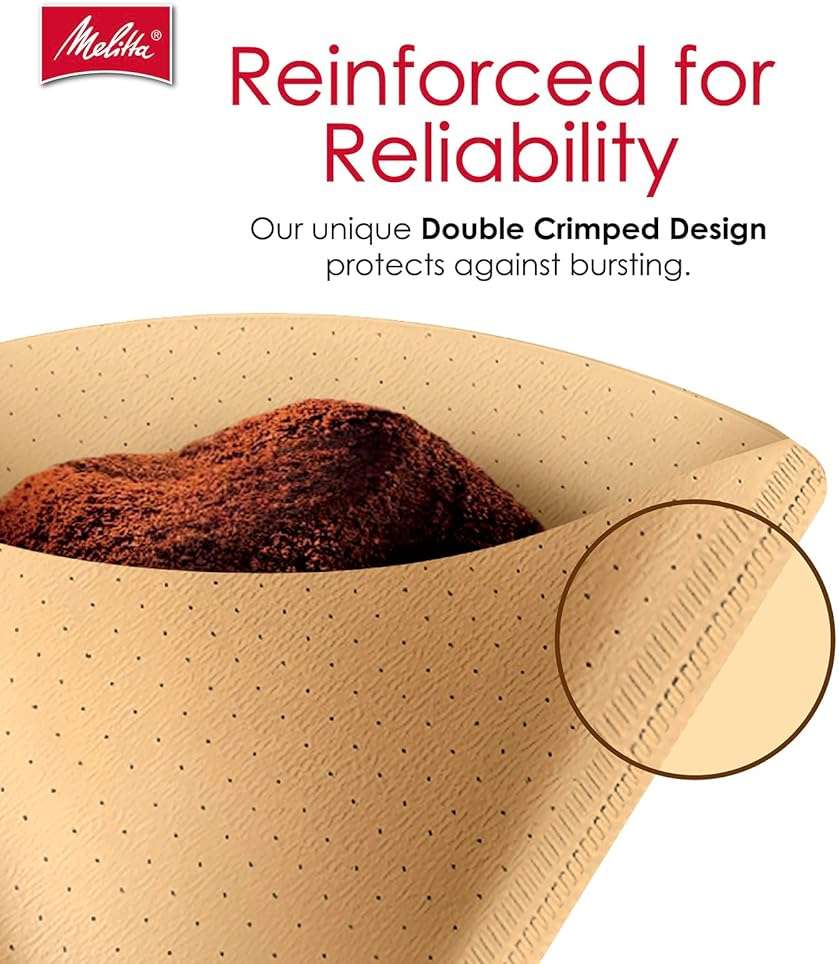 Melitta #2 Cone Coffee Filters, Natural Brown, 100 Count - Fits all 2-6 Cup Cone Coffee Makers and 1-cup Pour-Over Brewers, Compostable, Tear-Resistant, Made in USA - Image 7