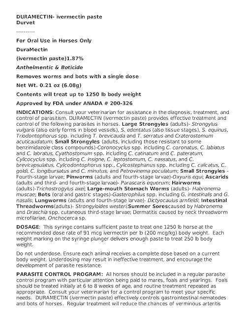 Duramectin Ivermectin Paste 1.87% for Horses, 0.21 oz - Image 2