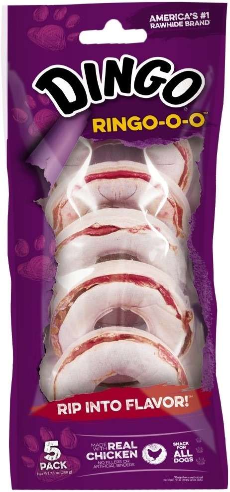 Dingo Ringo-o-o, Premium Rawhide Treats with Real Meat for Small, Medium, and Large Dogs 5-Count - Image 1