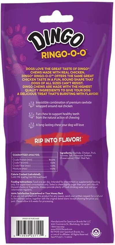 Dingo Ringo-o-o, Premium Rawhide Treats with Real Meat for Small, Medium, and Large Dogs 5-Count - Image 2