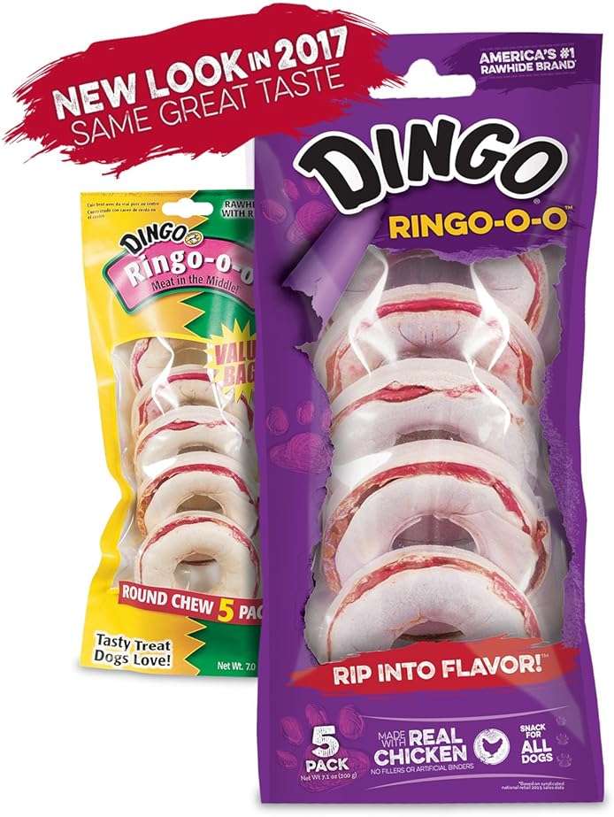 Dingo Ringo-o-o, Premium Rawhide Treats with Real Meat for Small, Medium, and Large Dogs 5-Count - Image 3