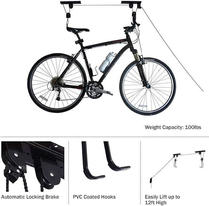 Bike Hanger - Overhead Hoist Pulley System with 100lb Capacity for Bicycles or Ladders - Secure Garage Ceiling Storage by Rad Sportz - Image 5