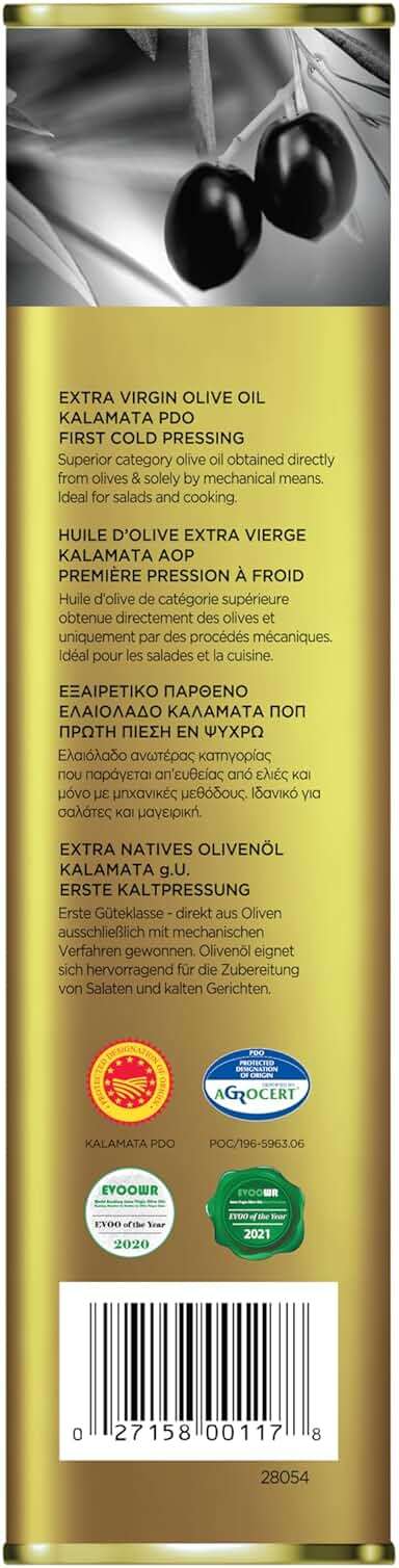 Iliada Kalamata PDO Extra Virgin Olive Oil, 3Lt | Multi-Awarded | Single Region 100% Greek | Monovarietal Koroneiki | Cold Press | Polyphenol Rich | Chef's Favorite - Image 3