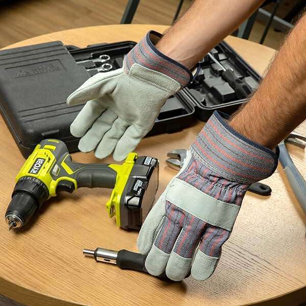 G & F Products Cowhide Leather Work Gloves with Suede Finish Palm rubberized safety cuff, 5 Pairs - Image 11