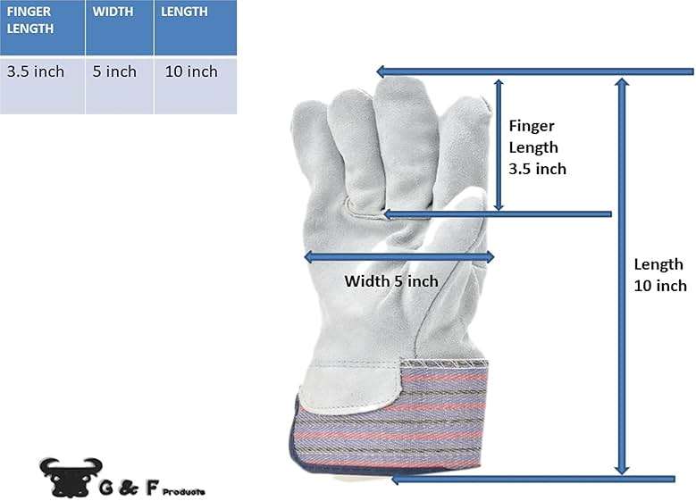 G & F Products Cowhide Leather Work Gloves with Suede Finish Palm rubberized safety cuff, 5 Pairs - Image 3