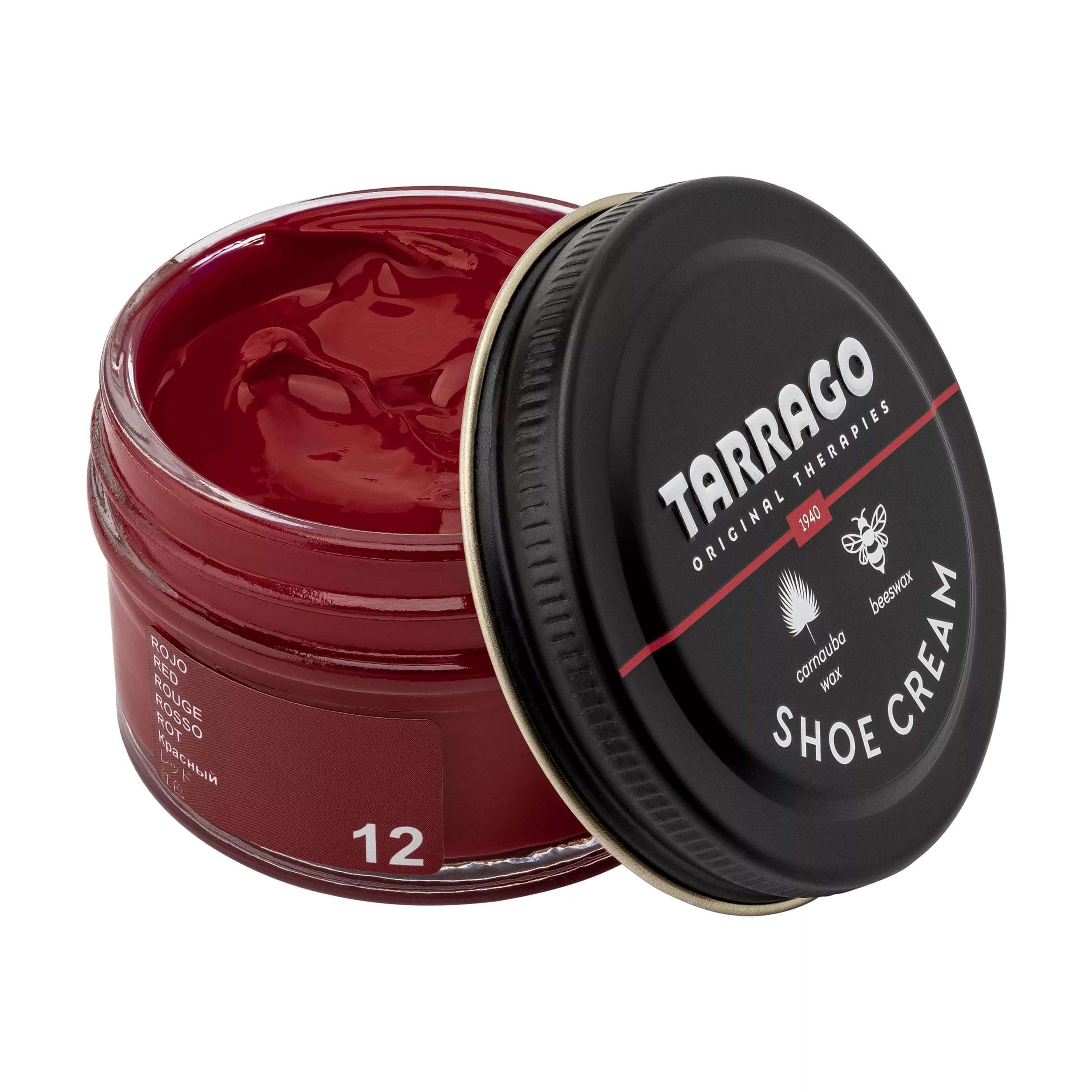 Tarrago Shoe Cream Professional Shoe Polish for Leather Boots, Shoes, Purse, Furniture Eco Friendly Leather Conditioner 1.7oz - Red #12 - Image 1