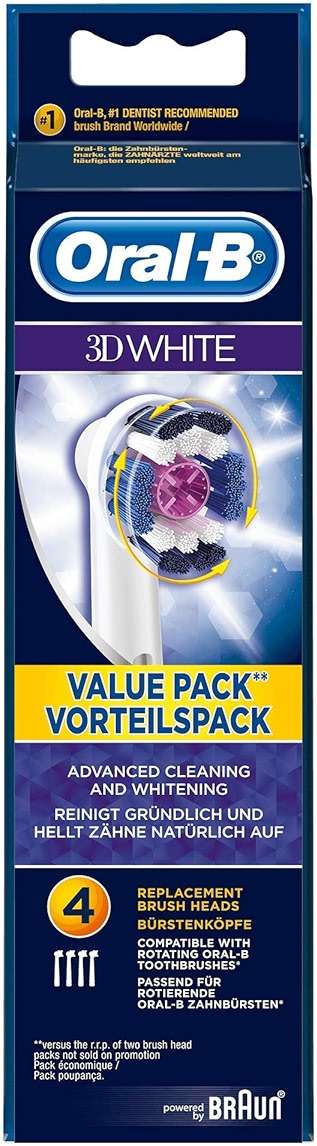 Oral-B 3D White Toothbrush Heads Pack of 4 Replacement Refills for Electric Rechargeable Toothbrush - Image 1