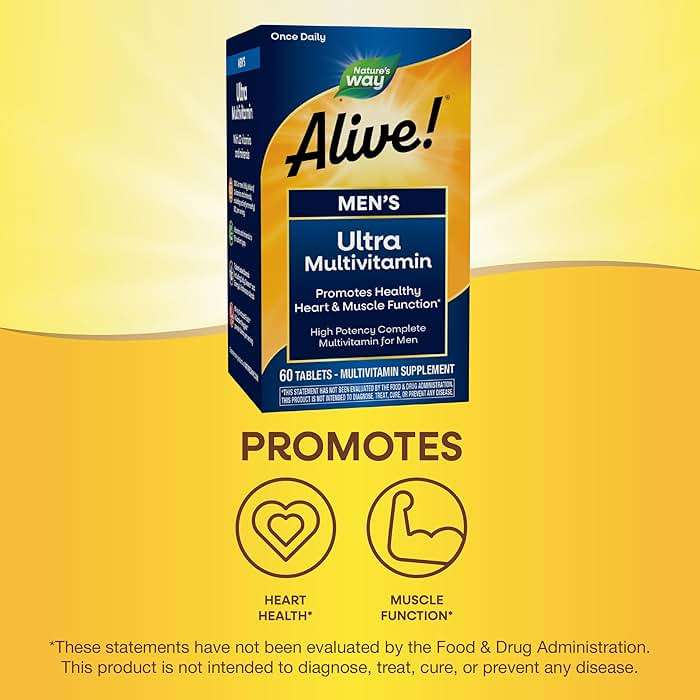 Nature's Way Alive! Men’s Once Daily Ultra Potency Multivitamin Tablets, Complete High Potency Men’s Daily Vitamin Promotes Heart & Muscle Function*, B-Vitamins, Zinc and Antioxidants, 60 Tablets - Image 4