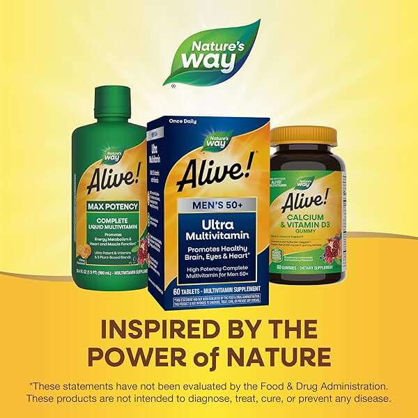Nature's Way Alive! Ultra Potency Multivitamin for Men 50 Plus, Complete High Potency Formula with Vitamin D3, C, E, Methyl B12, Supports Cellular Energy, Heart, Brain, and Eye Health,* 60 Tablets - Image 8