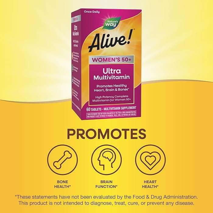 Nature's Way Alive! Ultra Potency Multivitamin for Women 50 Plus, Complete High Potency Formula with Vitamin D3, C, E, Methylated B12, Supports, Heart, Brain, and Bone Health*, 60 Tablets - Image 4