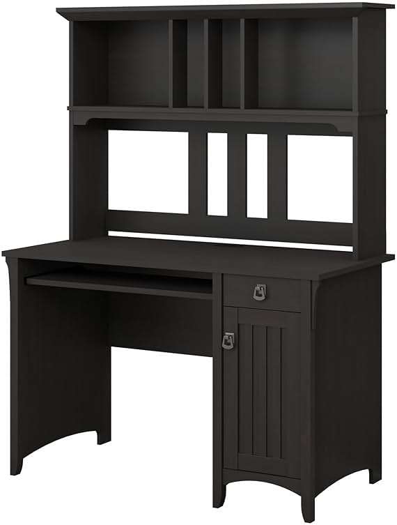 Bush Home Salinas Computer Desk with Hutch | Study Table with Drawers, Cabinets & Pullout Keyboard/Laptop Tray | Modern Home Office Desk in Vintage Black | Work Desk with Storage - Image 1