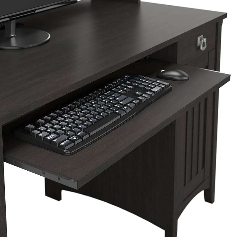 Bush Home Salinas Computer Desk with Hutch | Study Table with Drawers, Cabinets & Pullout Keyboard/Laptop Tray | Modern Home Office Desk in Vintage Black | Work Desk with Storage - Image 4