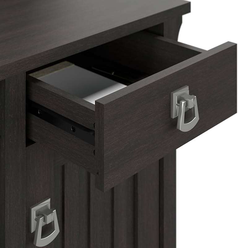 Bush Home Salinas Computer Desk with Hutch | Study Table with Drawers, Cabinets & Pullout Keyboard/Laptop Tray | Modern Home Office Desk in Vintage Black | Work Desk with Storage - Image 6