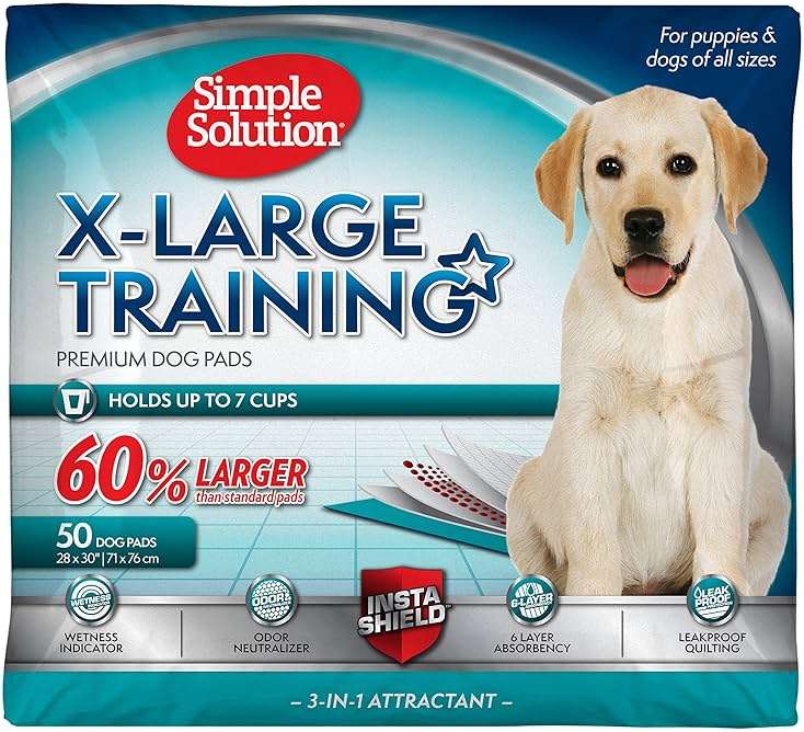Simple Solution Puppy Pads Extra Large, Super Absorbent Pee Pads for Dogs, Doggie Potty Training, Puppy Essentials, X-Large for House Training, 28"x30", 50 Count - Image 1