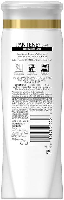 Pantene Pro-V 2 in 1 Shampoo & Conditioner, Sheer Volume with Collagen, 12.6 Ounce - Image 4