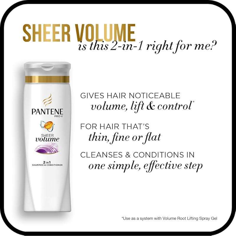 Pantene Pro-V 2 in 1 Shampoo & Conditioner, Sheer Volume with Collagen, 12.6 Ounce - Image 5