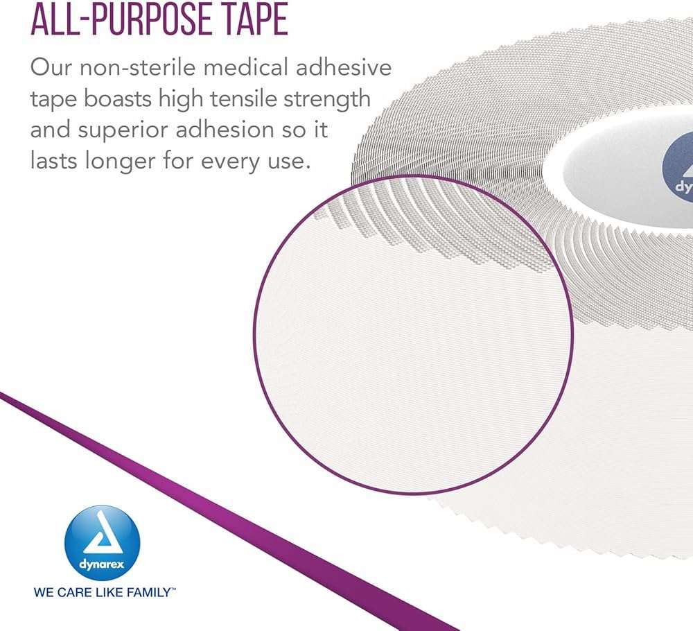 Dynarex Porous Tape - Adhesive Medical Tape for Wound Care - Non Sterile, Easy to Tear, No Natural Rubber Latex - White, 1" x 10 Yards Per Roll, 1 Box, 12 Rolls - Image 3