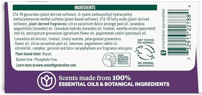Seventh Generation Dryer Sheets Laundry Fabric Softener, Fresh Lavender Scent, 80 Sheets - Image 2