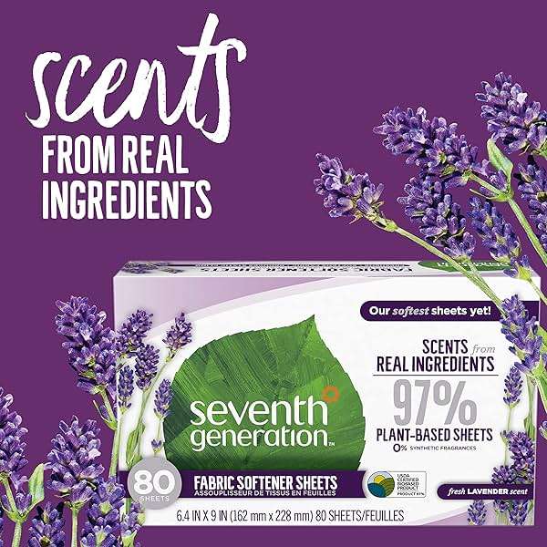 Seventh Generation Dryer Sheets Laundry Fabric Softener, Fresh Lavender Scent, 80 Sheets - Image 3
