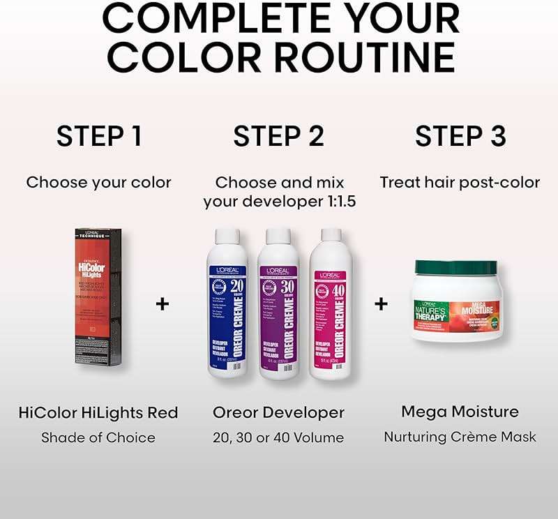 L'Oréal Technique HiColor Red HiLights - Permanent Hair Color for Dark Hair, Intense Red Highlights, No Pre-Lightening Required, Rich, No-Drip Crème, Quick Processing Time, Color Resists Fading - Image 4