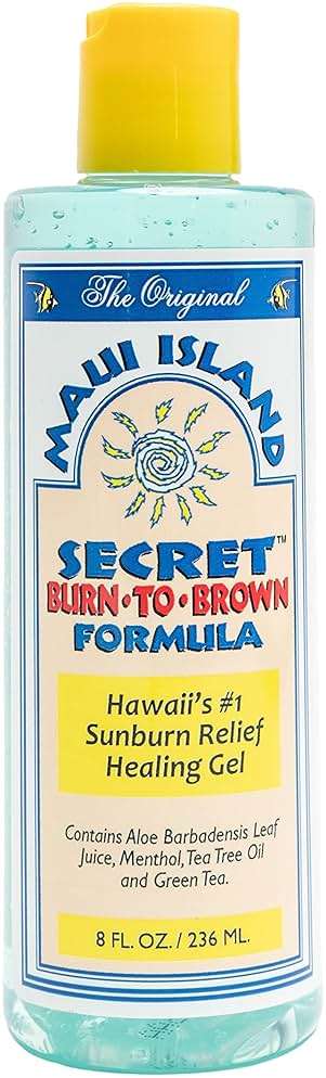 Maui Island Secret Burn to Brown Formula Aloe Sunburn Relief Gel, Soothing & Hydrating - Instant Cooling with Menthol & Tea Tree Oil 8 Oz. 1pack - Image 1