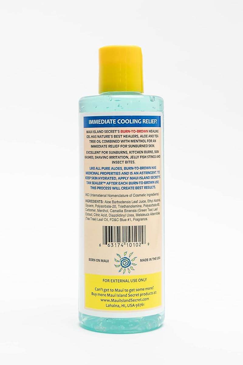 Maui Island Secret Burn to Brown Formula Aloe Sunburn Relief Gel, Soothing & Hydrating - Instant Cooling with Menthol & Tea Tree Oil 8 Oz. 1pack - Image 2