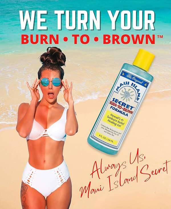 Maui Island Secret Burn to Brown Formula Aloe Sunburn Relief Gel, Soothing & Hydrating - Instant Cooling with Menthol & Tea Tree Oil 8 Oz. 1pack - Image 6