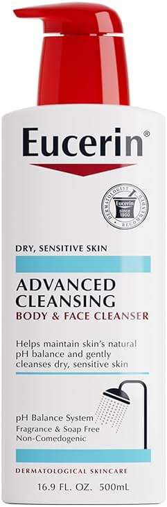 Eucerin Advanced Repair Cleansing Body and Face Cleanser, Gentle Face and Body Wash for Normal to Dry, Sensitive Skin, Soap Free and Unscented, 16.9 FL OZ Bottle - Image 1