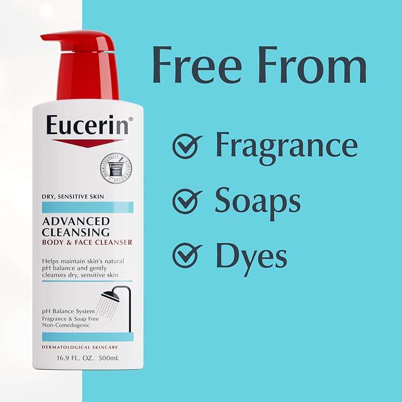 Eucerin Advanced Repair Cleansing Body and Face Cleanser, Gentle Face and Body Wash for Normal to Dry, Sensitive Skin, Soap Free and Unscented, 16.9 FL OZ Bottle - Image 6