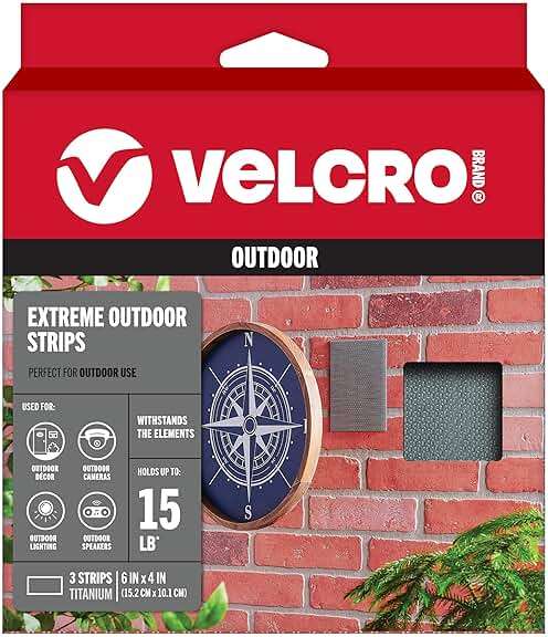 VELCRO Brand Outdoor Wide Heavy Duty Strips | 6" x 4" Pk of 3 | Holds 15 lbs | Titanium Extreme Industrial Strength Adhesive Fasteners | Strong Weather Resistance for Rough Surfaces (91471) - Image 1