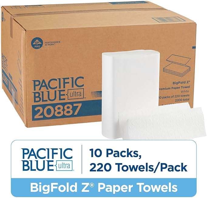 Pacific Blue Ultra Big Z-Fold Paper Towels by GP PRO (Georgia-Pacific), White, 20887, 220 Paper Towels Per Pack, 10 Packs Per Case (2200 Total), 10.20'' x 10.80 - Image 2