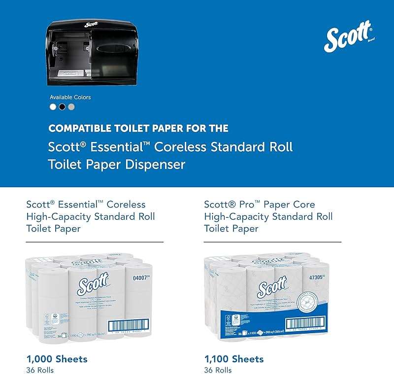 Scott Professional Coreless Standard Roll Toilet Paper Dispenser (09604), Black, Holds 2 Rolls, Wall Mounted, Commercial Grade (Qty 1) - Image 8