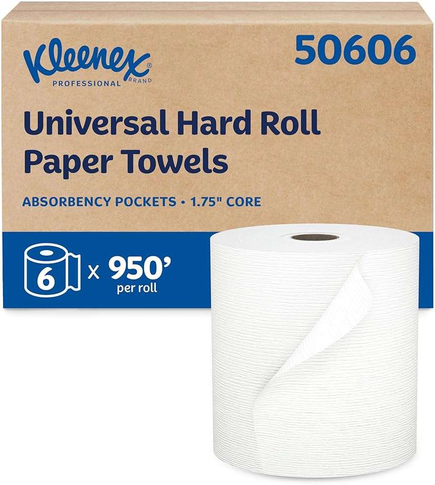 Kleenex® Universal Hard Roll Paper Towels, Bulk (50606), Hardwound 1.75" Core, Premium Absorbency Pockets™, White, (600'/Roll, 6 Rolls/Case, 3,600'/Case) - Image 1