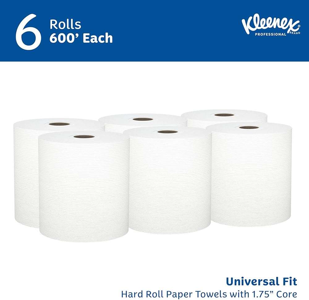 Kleenex® Universal Hard Roll Paper Towels, Bulk (50606), Hardwound 1.75" Core, Premium Absorbency Pockets™, White, (600'/Roll, 6 Rolls/Case, 3,600'/Case) - Image 2