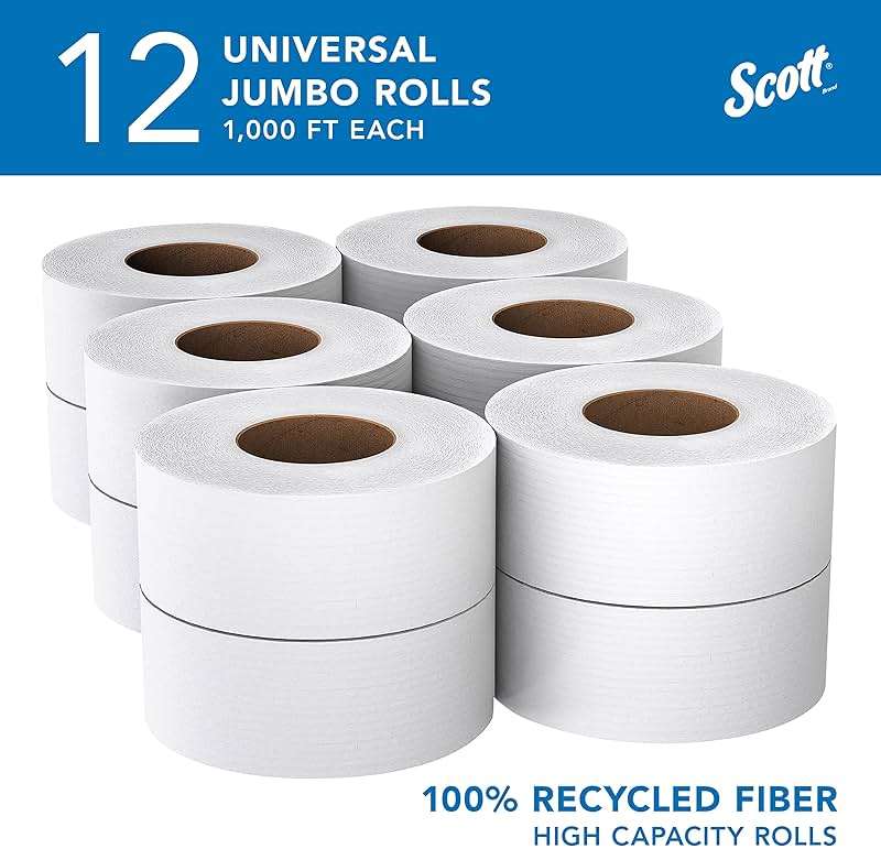 Scott Professional 100% Recycled Fiber High-Capacity Jumbo Roll Toilet Paper, Bulk (67805), 2-Ply, Septic Safe, White, Non-Perforated (12 Rolls at 1,000' Each, 12,000'/Case) - Image 2