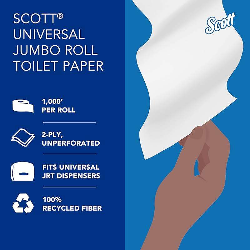 Scott Professional 100% Recycled Fiber High-Capacity Jumbo Roll Toilet Paper, Bulk (67805), 2-Ply, Septic Safe, White, Non-Perforated (12 Rolls at 1,000' Each, 12,000'/Case) - Image 5