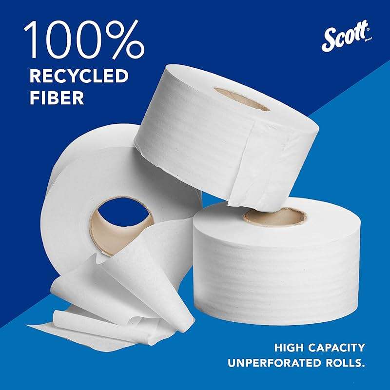 Scott Professional 100% Recycled Fiber High-Capacity Jumbo Roll Toilet Paper, Bulk (67805), 2-Ply, Septic Safe, White, Non-Perforated (12 Rolls at 1,000' Each, 12,000'/Case) - Image 9