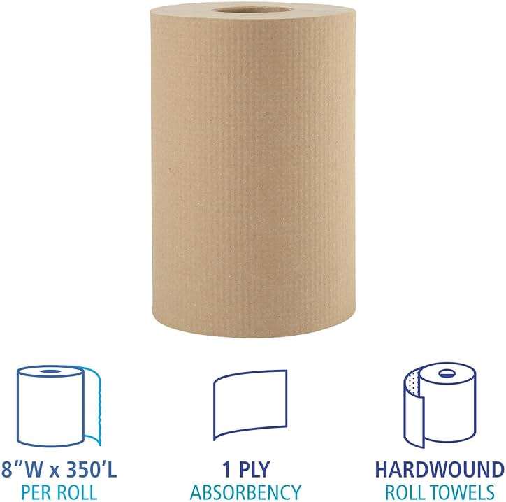 Boardwalk BWK6252 Hardwound Paper Towels, 8" x 350ft, 1-Ply Natural (Case of 12 Rolls) - Image 2