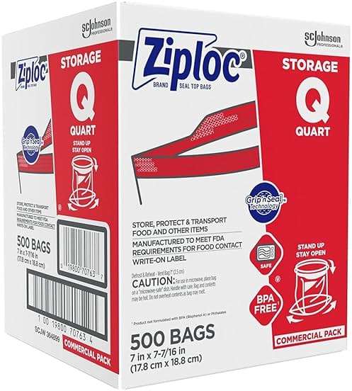 Ziploc 94601 Double Zipper Storage Bags, Plastic, 1qt, Clear, Write-On ID Panel (Box of 500) - Image 2