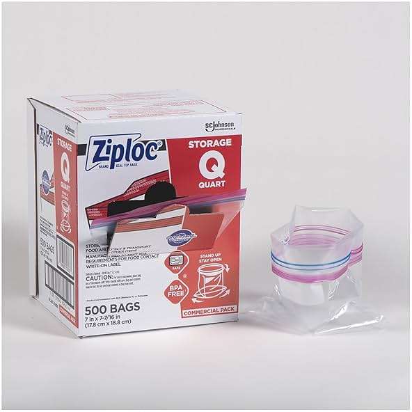 Ziploc 94601 Double Zipper Storage Bags, Plastic, 1qt, Clear, Write-On ID Panel (Box of 500) - Image 3