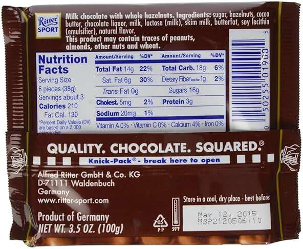 Ritter Sport, Milk Chocolate Hazelnut Square Bar, 3.5 oz - Image 3