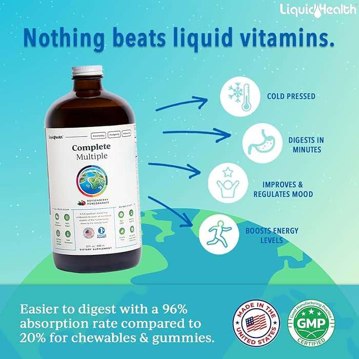 LIQUIDHEALTH Complete Multiple Adult Liquid Multivitamin - Essential Vitamins, Minerals & Nutrients, Immune Support, Gut Health, Energy, Detox - Made in USA, Vegan, Non-GMO, Sugar-Free (32 oz) - Image 2