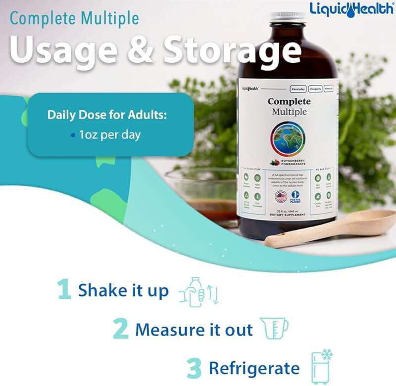 LIQUIDHEALTH Complete Multiple Adult Liquid Multivitamin - Essential Vitamins, Minerals & Nutrients, Immune Support, Gut Health, Energy, Detox - Made in USA, Vegan, Non-GMO, Sugar-Free (32 oz) - Image 4