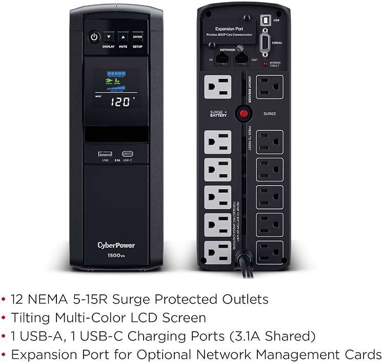 CyberPower CP1500PFCLCD PFC Sinewave UPS Battery Backup and Surge Protector, 1500VA/1000W, 12 Outlets, AVR, Mini Tower, UL Certified - Image 5
