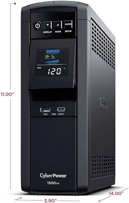 CyberPower CP1500PFCLCD PFC Sinewave UPS Battery Backup and Surge Protector, 1500VA/1000W, 12 Outlets, AVR, Mini Tower, UL Certified - Image 6