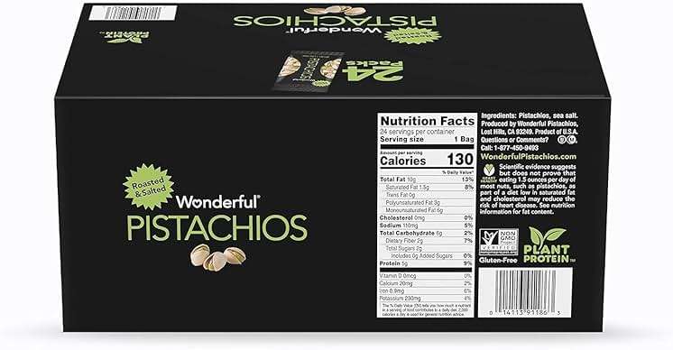Wonderful Pistachios In Shell, Roasted and Salted Nuts, 1.5 Ounce Bag (Pack of 24), Protein Snack, On-the-Go, Individually Wrapped Healthy Snack - Image 2