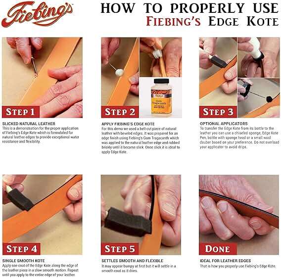 Fiebing's Edge Kote (4oz) - Black - Flexible, Water Resistant Coating for Leather Edges, Medium Gloss - for Color Coating and Protecting Edges of Leather Shoes, Crafts and Furniture - Image 7
