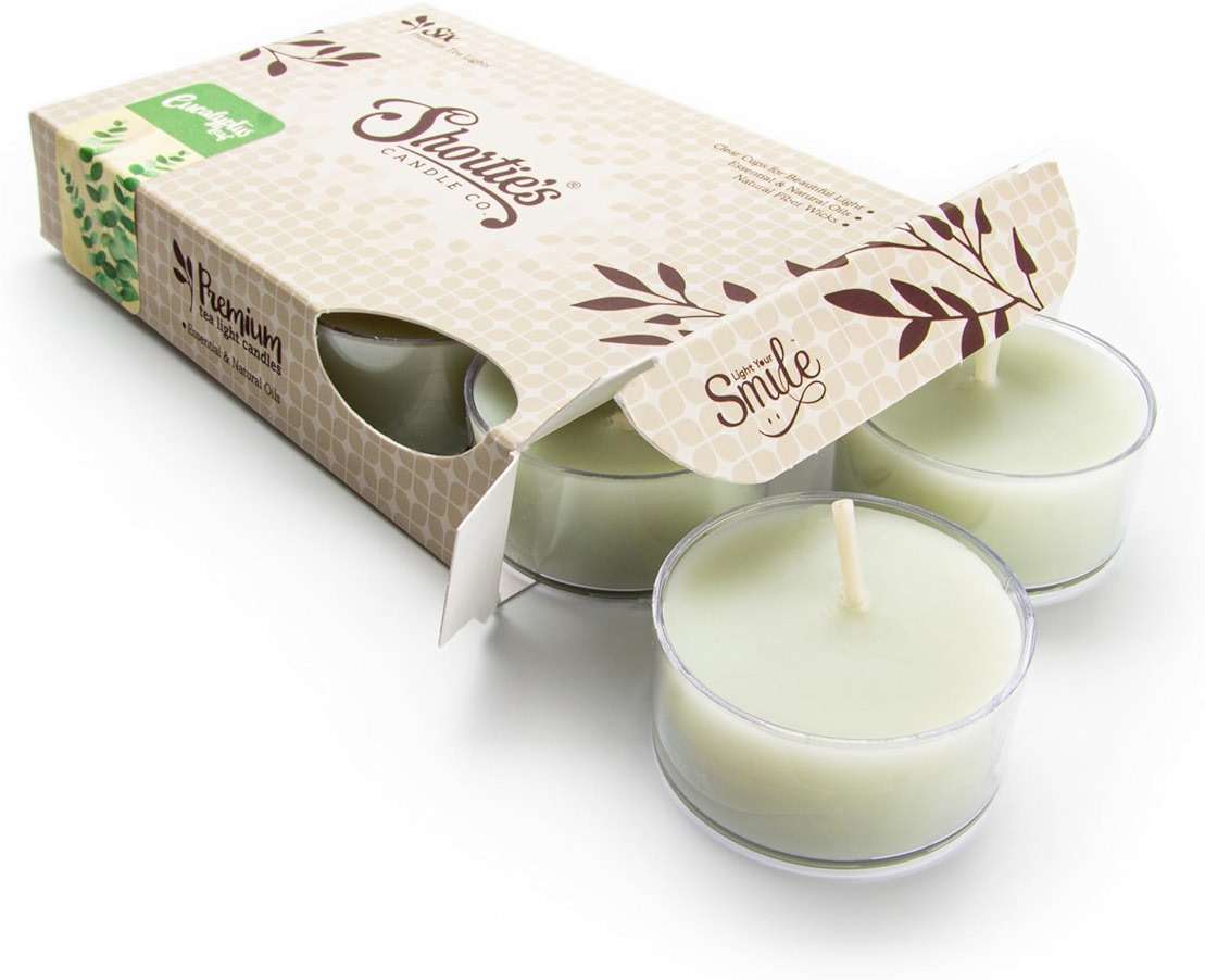 Eucalyptus Leaf Premium Tealight Candles - Highly Scented with Essential & Natural Oils - 6 Green Tea Lights - Beautiful Candlelight - Made in the USA - Fresh & Clean Collection - Image 1
